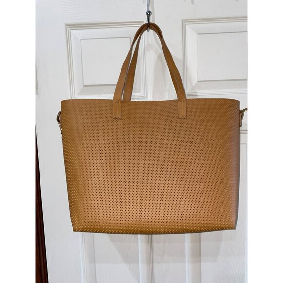 New Mark & Graham Large Perforated Tan Leather Tote Bag With Red Interior & Adju - Picture 6 of 9